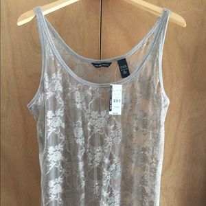 NWT Tan Lace Sleeveless Top XL Sheer